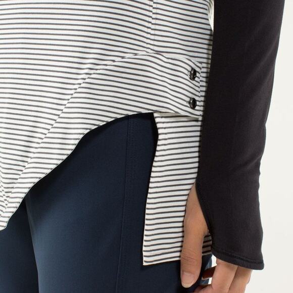 Lululemon Urbanite Black & White Stripe Henley Long Sleeve HI Low Cycling Shirt - Picture 5 of 16